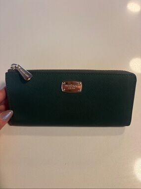 Michael Kors Forest Green Saffiano Zip-Around Wallet
